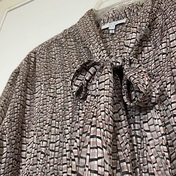 REISS Pink Chiffon Button front long sleeve tie collar metallic trim blouse US 6 - Picture 7 of 7